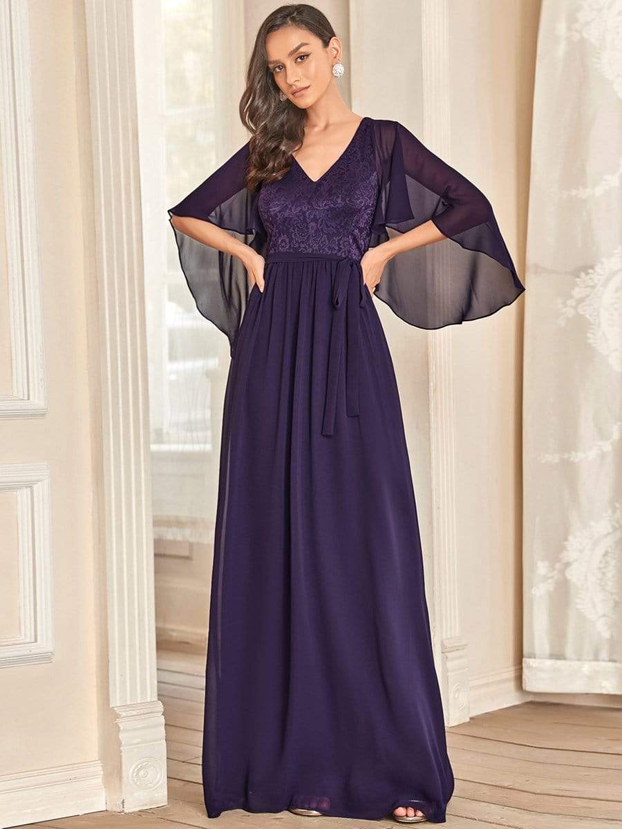 Custom Size Elegant Deep V Neck Chiffon Maxi Evening Dress