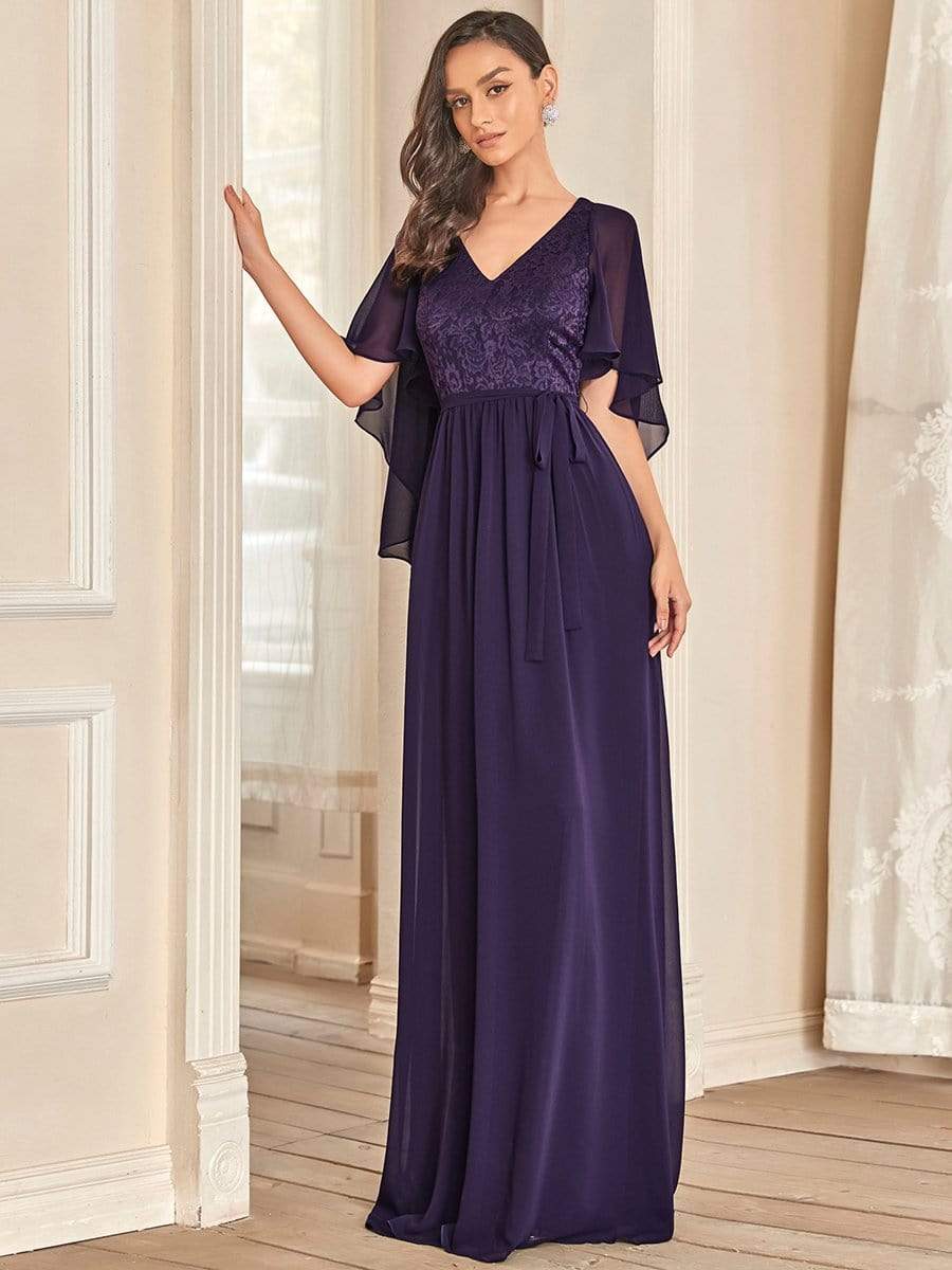 Custom Size Elegant Deep V Neck Chiffon Maxi Evening Dress