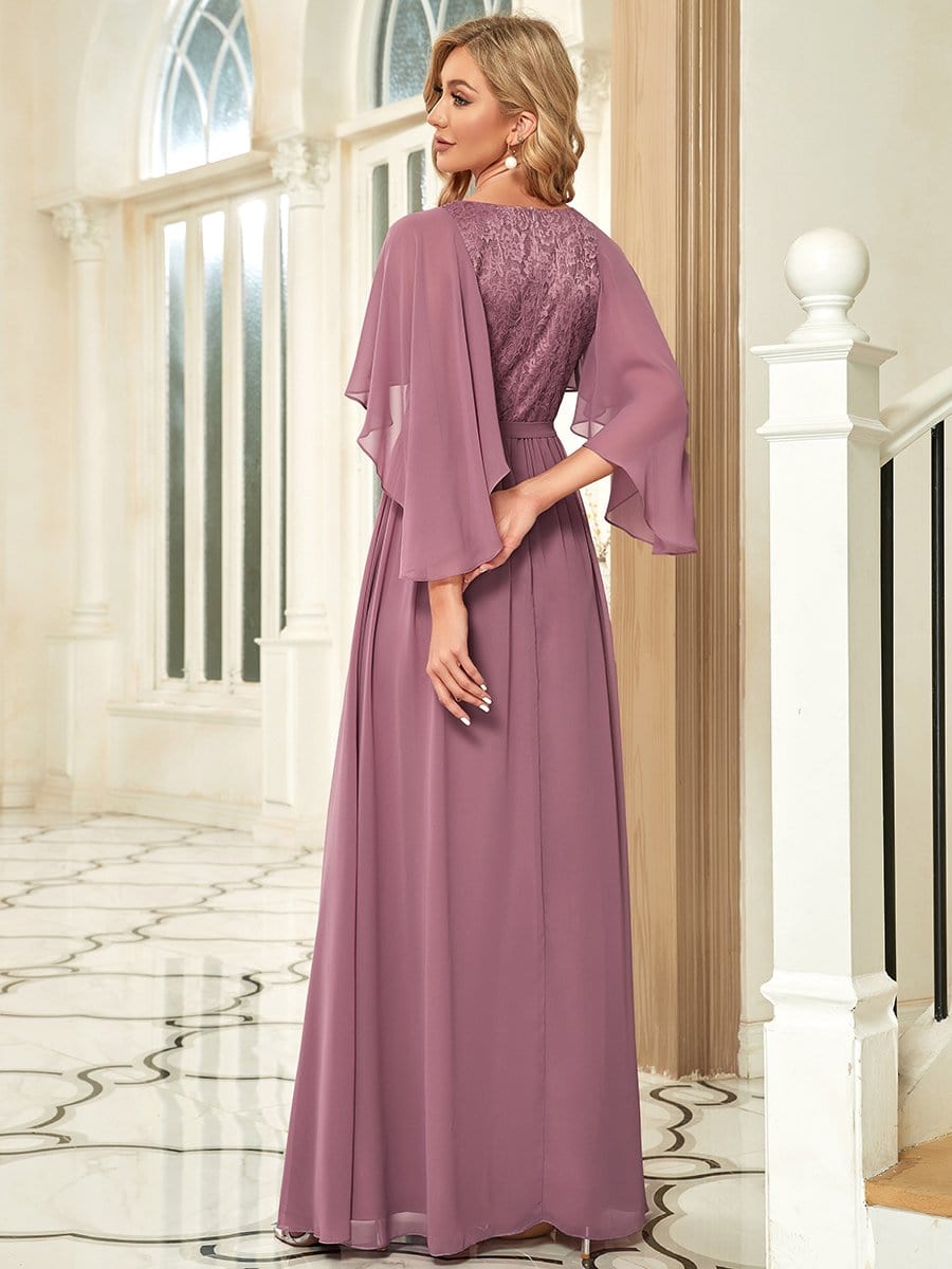 Custom Size Elegant Deep V Neck Chiffon Maxi Evening Dress