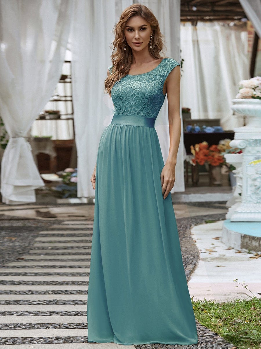 Round Neck Lace Bodice Bridesmaid Dress