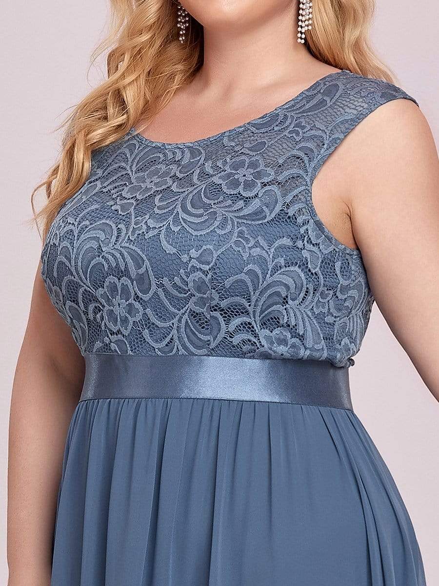 Round Neck Lace Bodice Bridesmaid Dress