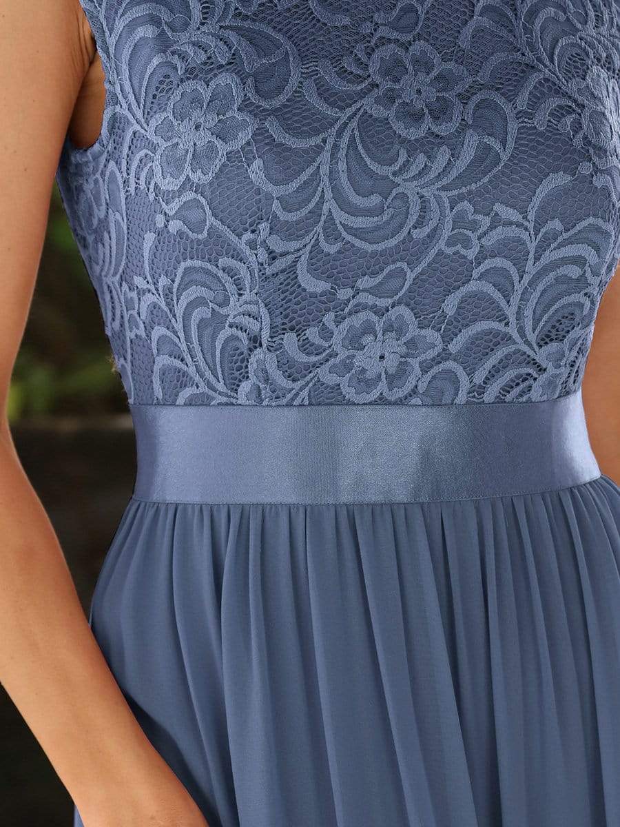 Round Neck Lace Bodice Bridesmaid Dress