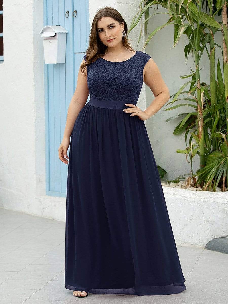 Custom Size Classic Round Neck V Back Lace Bodice Bridesmaid Dress