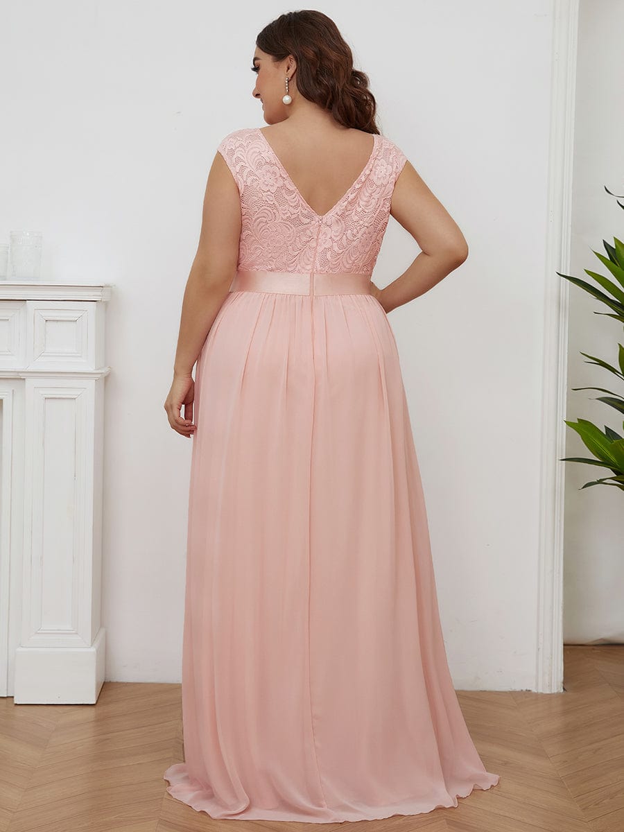 Custom Size Classic Round Neck V Back Lace Bodice Bridesmaid Dress