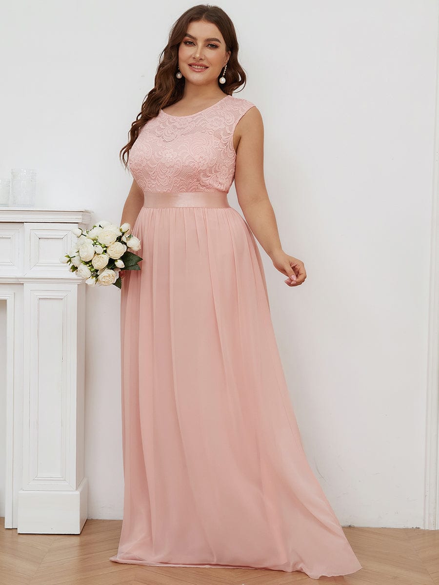 Custom Size Classic Round Neck V Back Lace Bodice Bridesmaid Dress