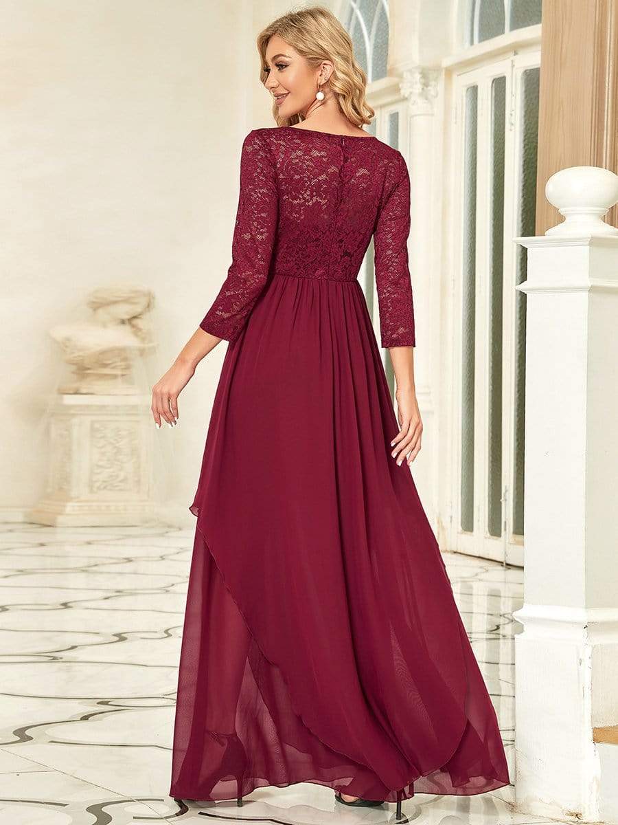 Elegant 3/4 Sleeve Floor Length Lace Evening Wedding Guest Dresses