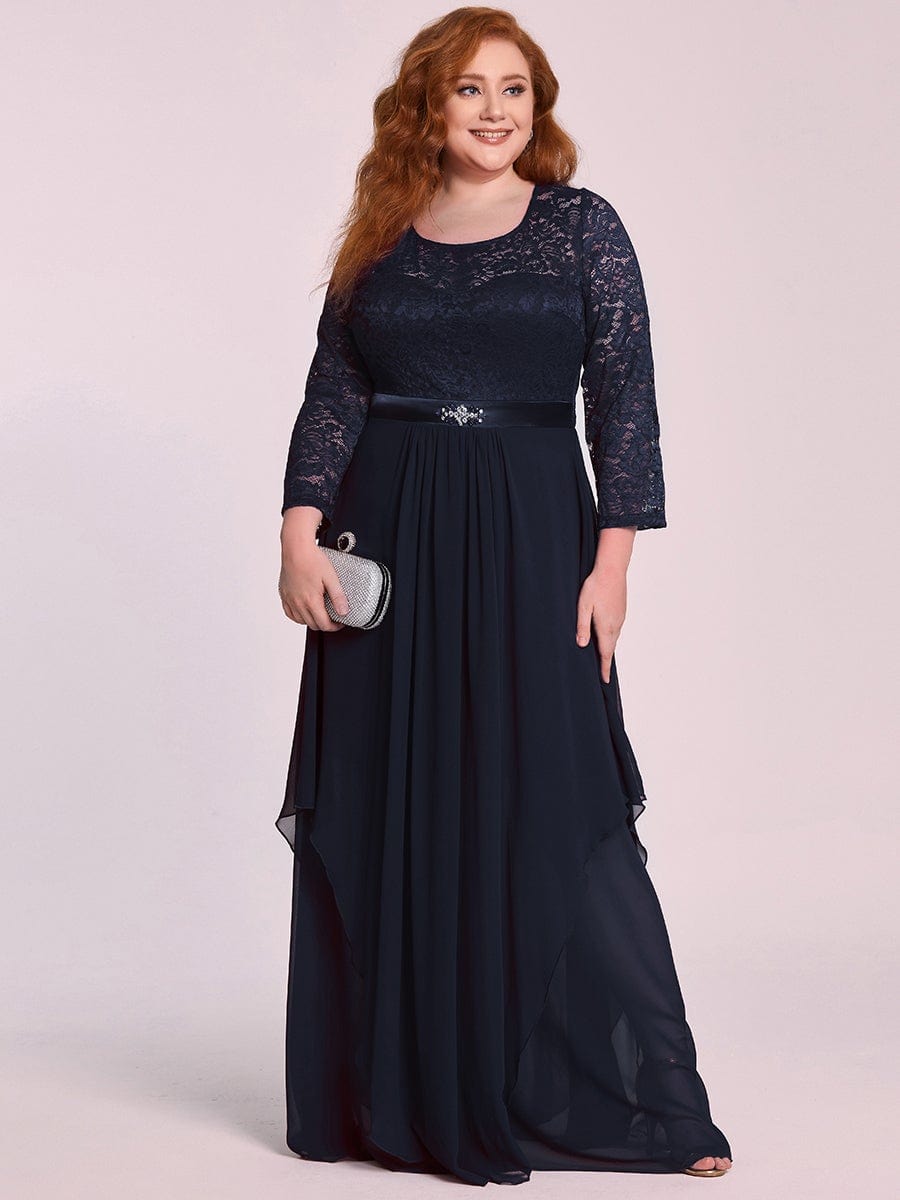 Elegant 3/4 Sleeve Floor Length Lace Evening Wedding Guest Dresses