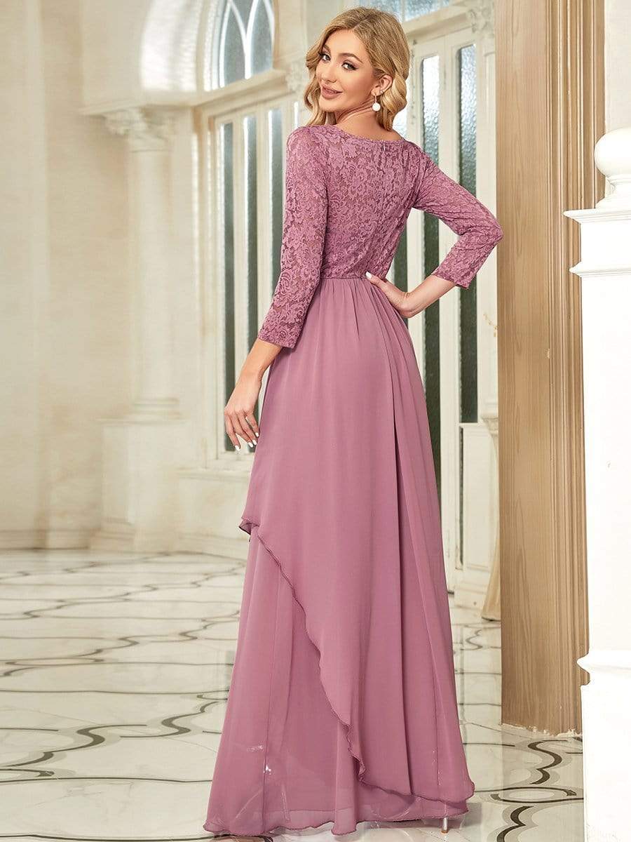 Elegant 3/4 Sleeve Floor Length Lace Evening Wedding Guest Dresses