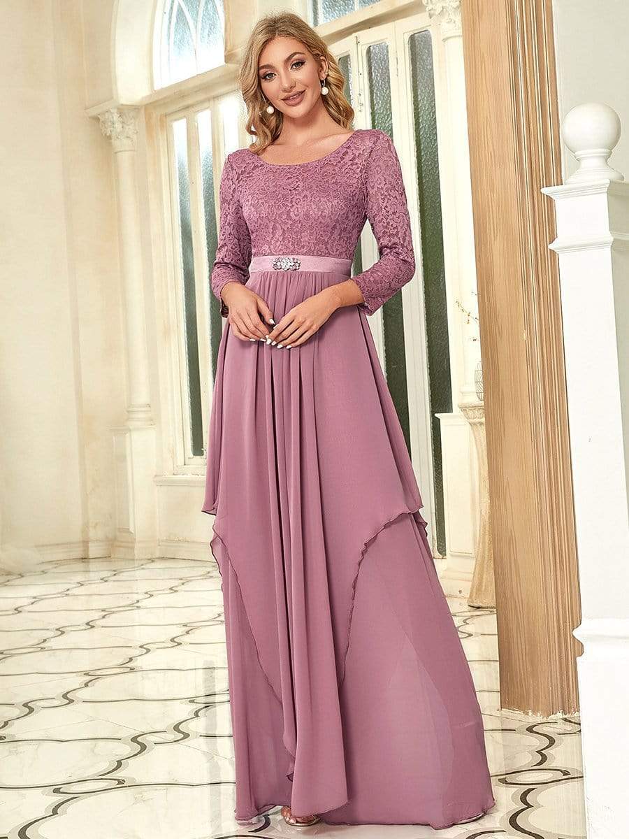 Lace 3/4 Sleeve Floor Length Mother of the Bride Dresses