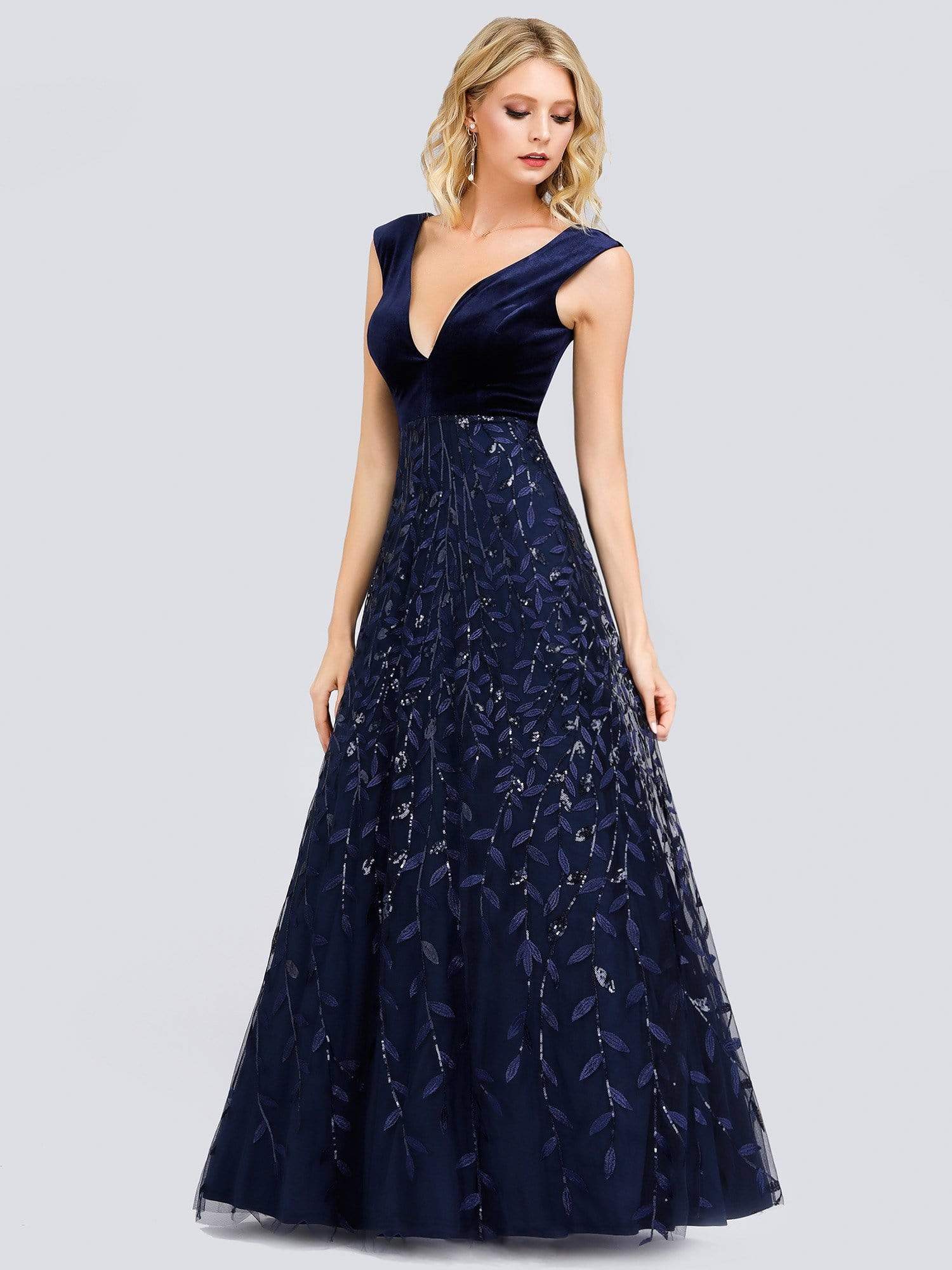 blue embroidered prom dress