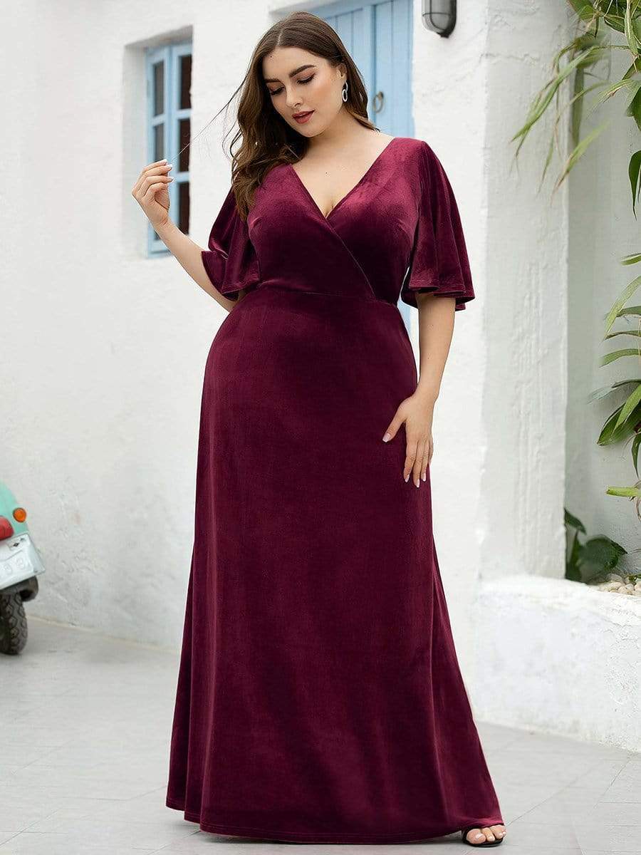 Elegant Double V Neck Velvet Bridesmaid Dress for Women