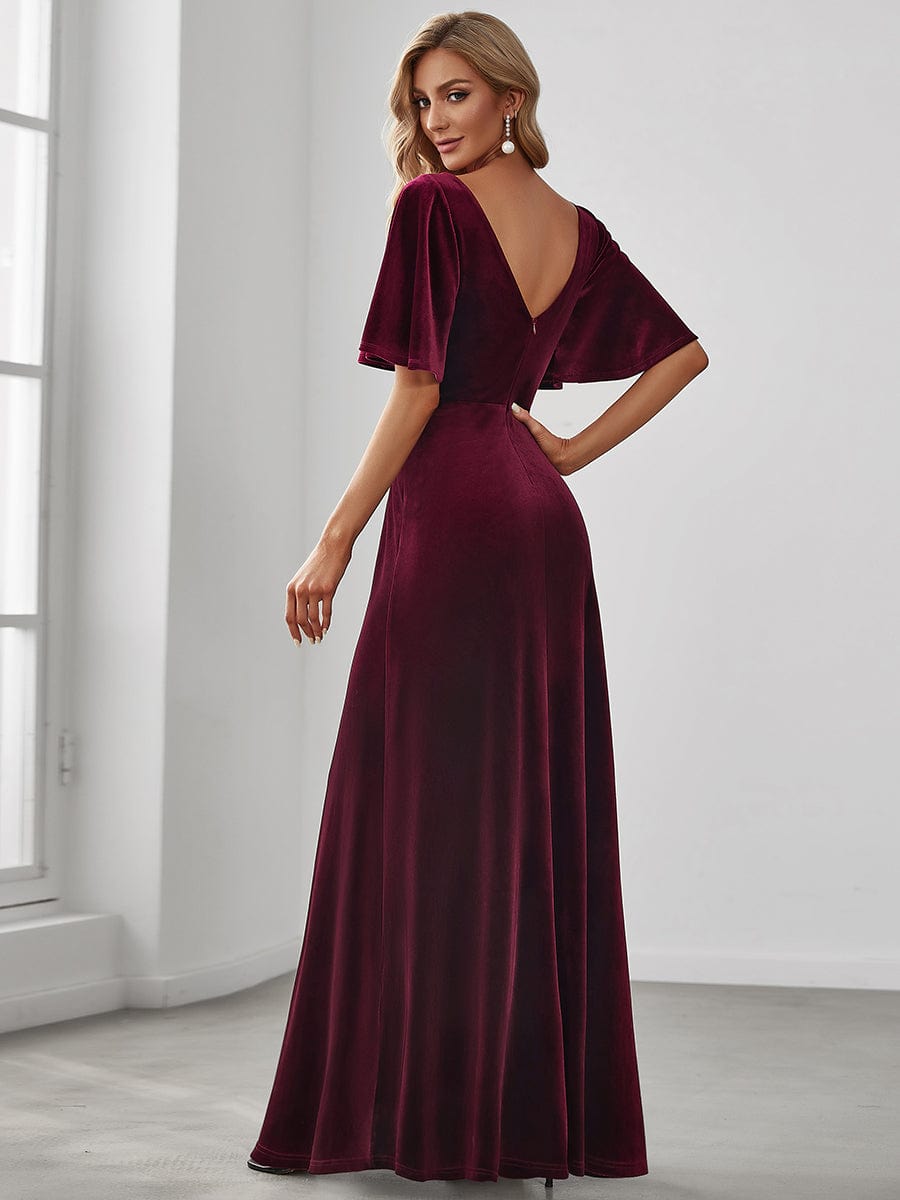 Elegant Double V Neck Velvet Bridesmaid Dress for Women