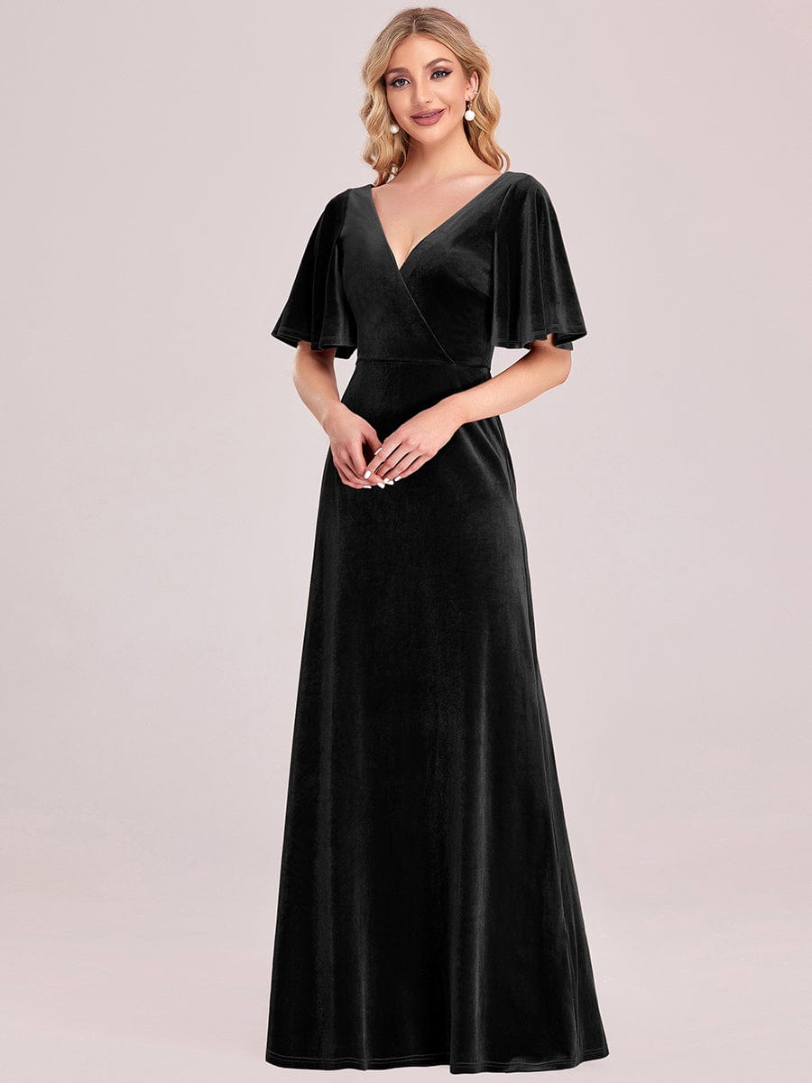 Custom Size Elegant Double V Neck Velvet Bridesmaid Dress