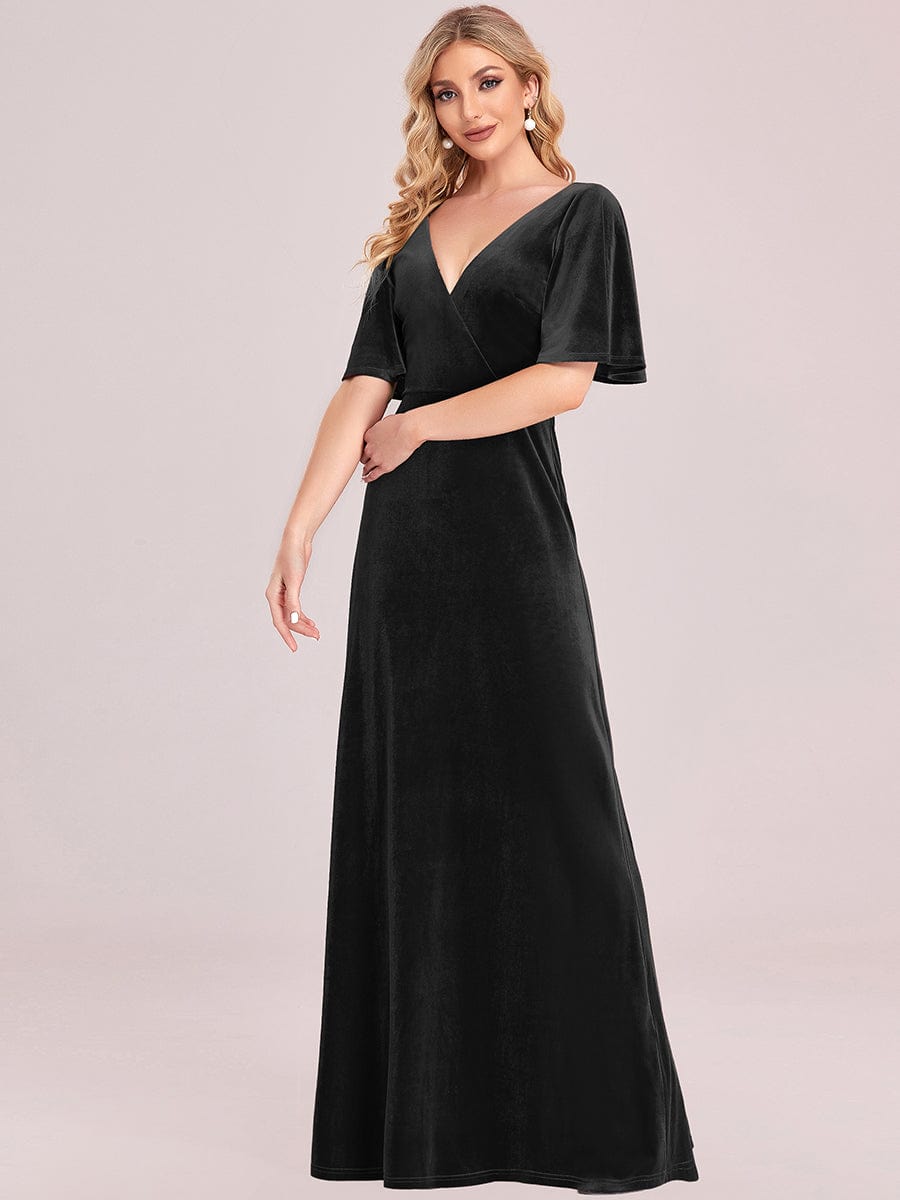 Custom Size Elegant Double V Neck Velvet Bridesmaid Dress