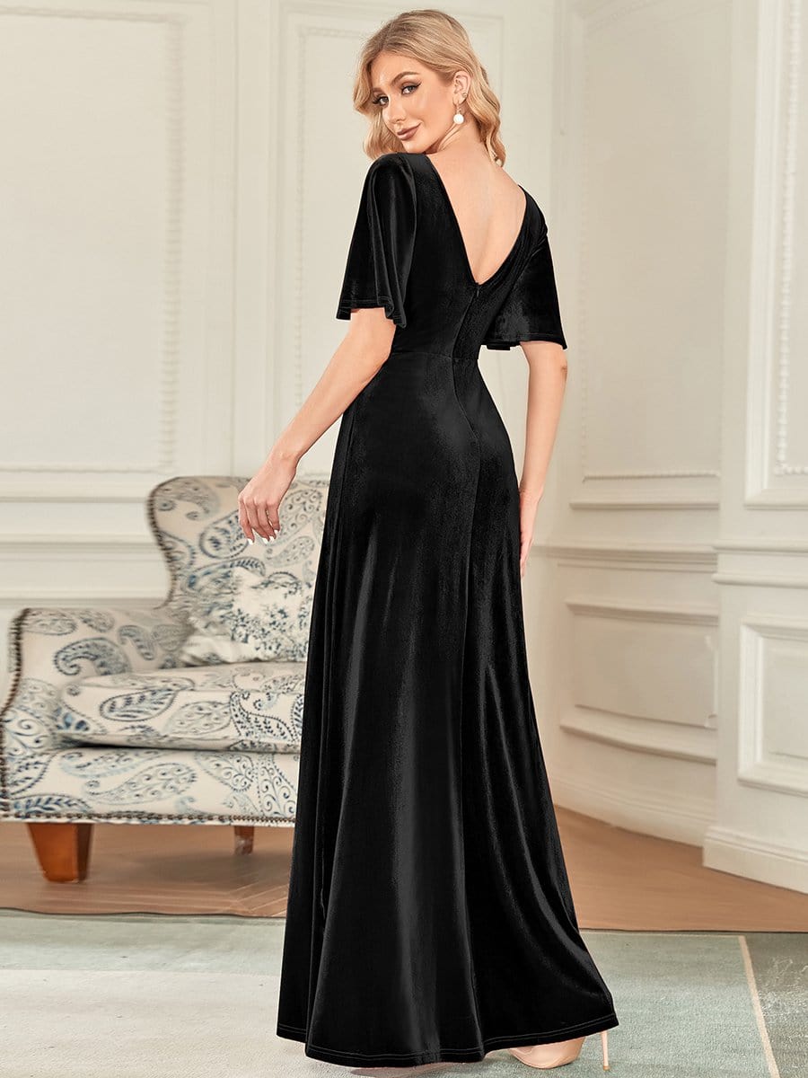 Sexy V Neck Maxi Long Velvet Evening Dress