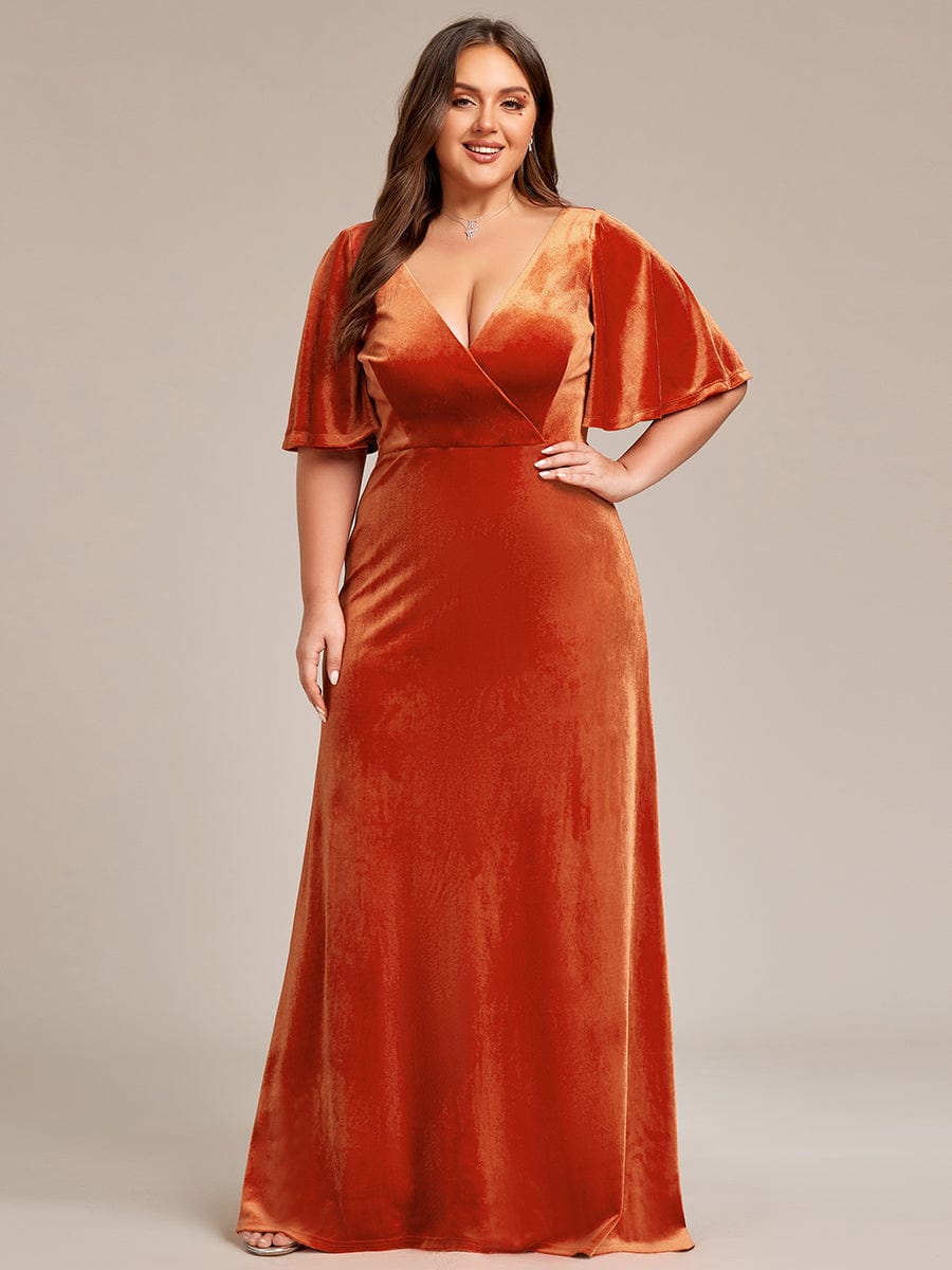 Elegant Double V Neck Velvet Bridesmaid Dress for Women