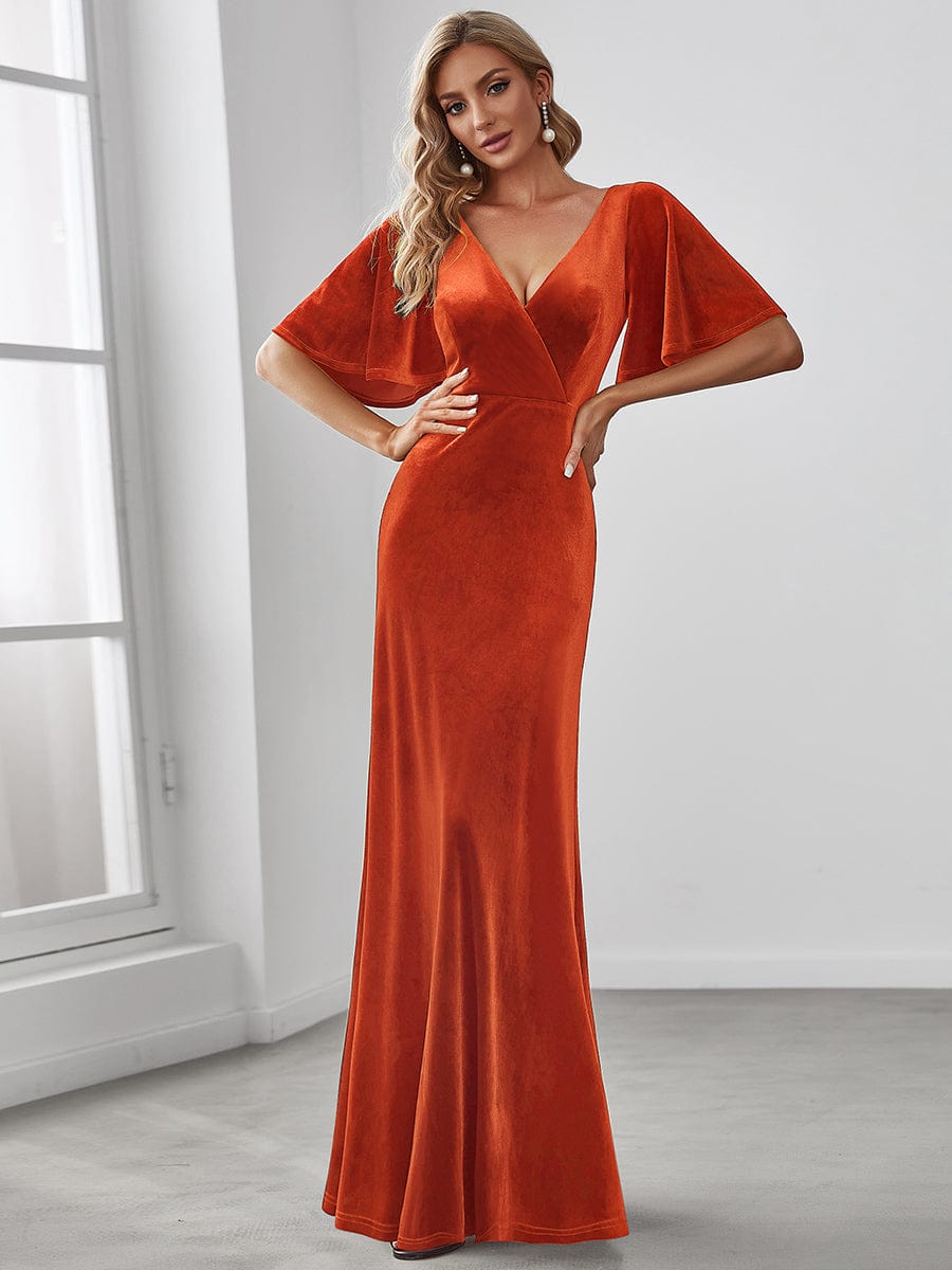 Elegant Double V Neck Velvet Bridesmaid Dress for Women