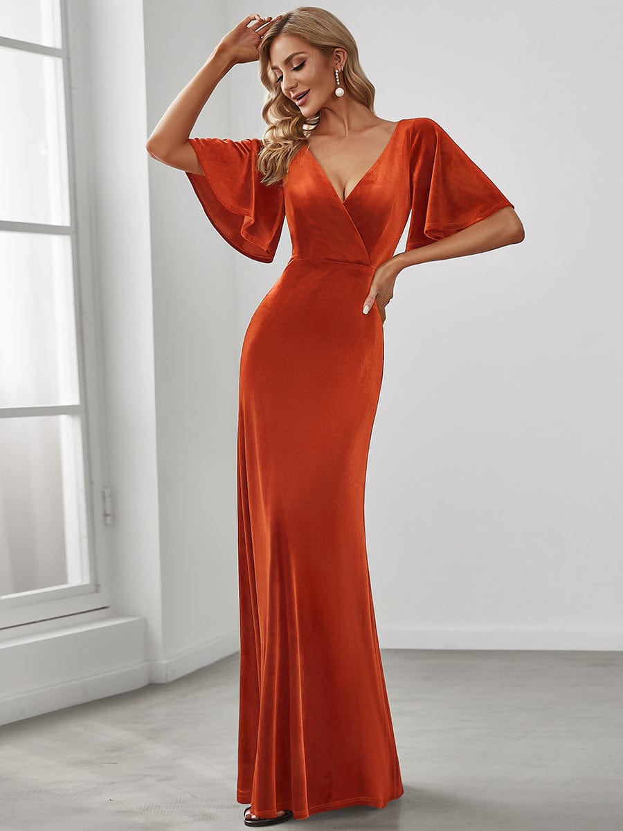 Elegant Double V Neck Velvet Bridesmaid Dress for Women