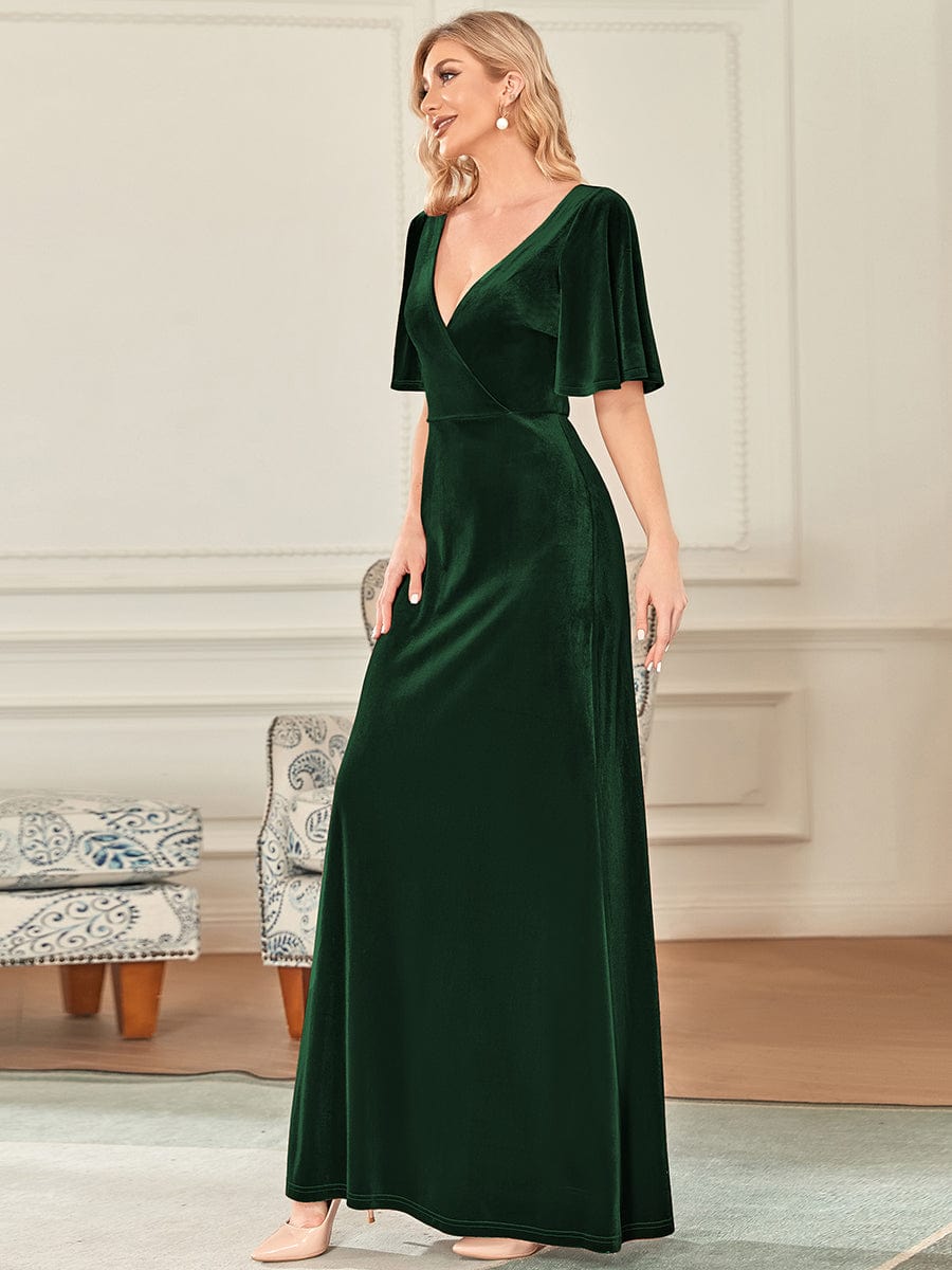 Custom Size Elegant Double V Neck Velvet Bridesmaid Dress