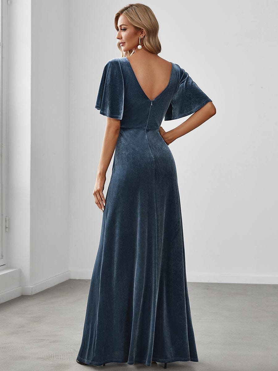 Elegant Double V Neck Velvet Bridesmaid Dress for Women