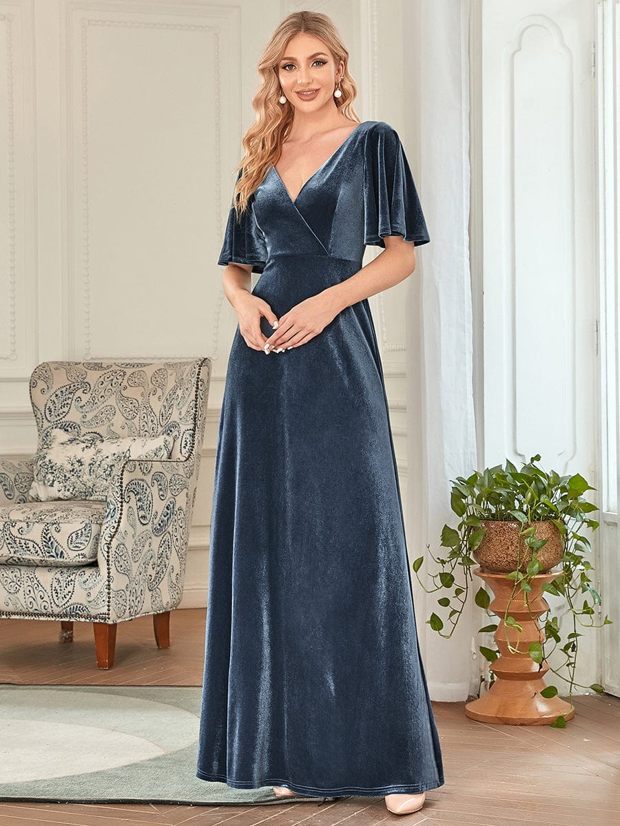 Custom Size Elegant Double V Neck Velvet Bridesmaid Dress