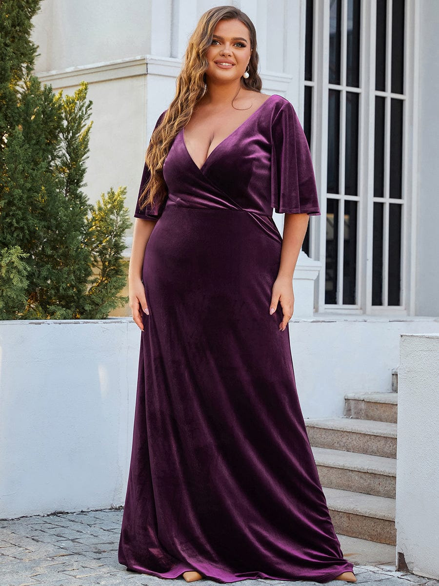 Vintage Plus Size Floor Length Velvet Evening Dress