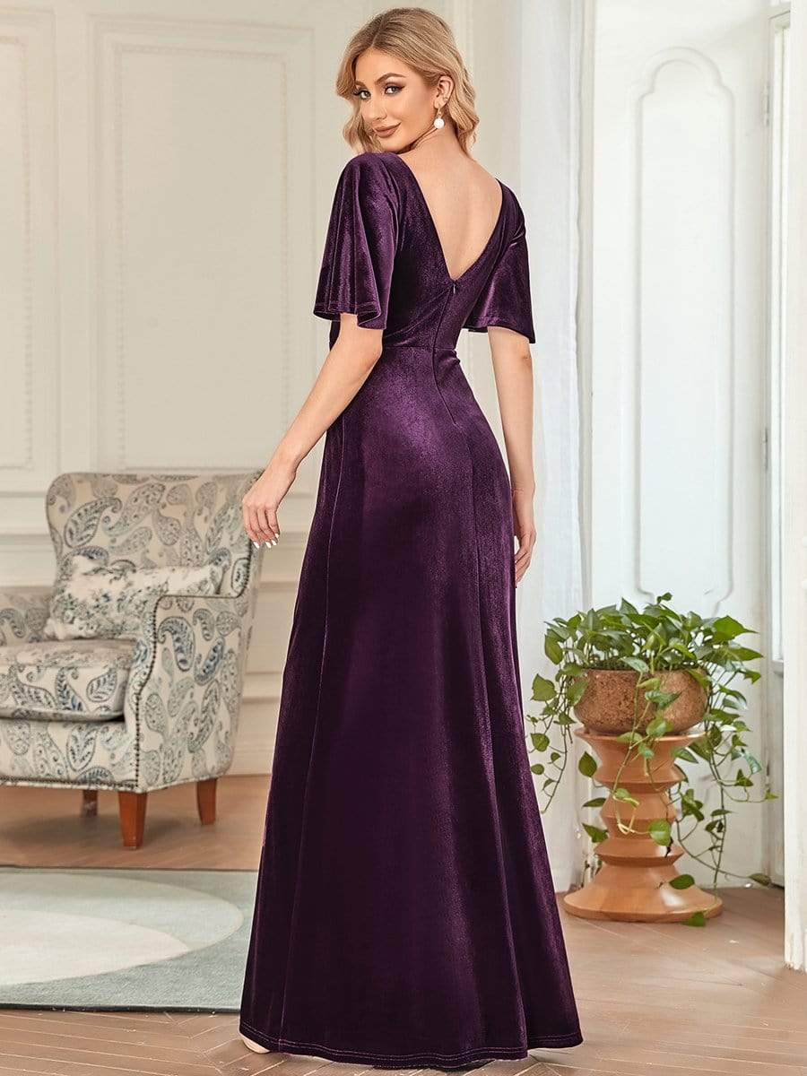 Sexy V Neck Maxi Long Velvet Evening Dress