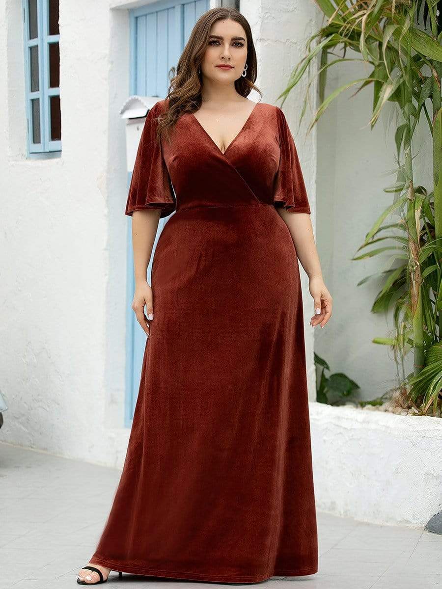 Vintage Plus Size Floor Length Velvet Evening Dress