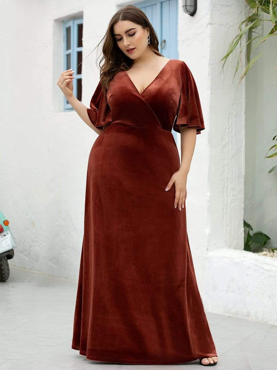 Vintage Plus Size Floor Length Velvet Evening Dress