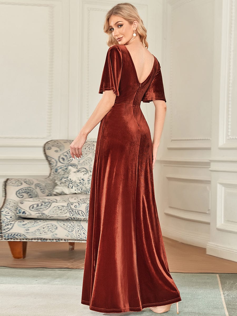 Custom Size Elegant Double V Neck Velvet Bridesmaid Dress