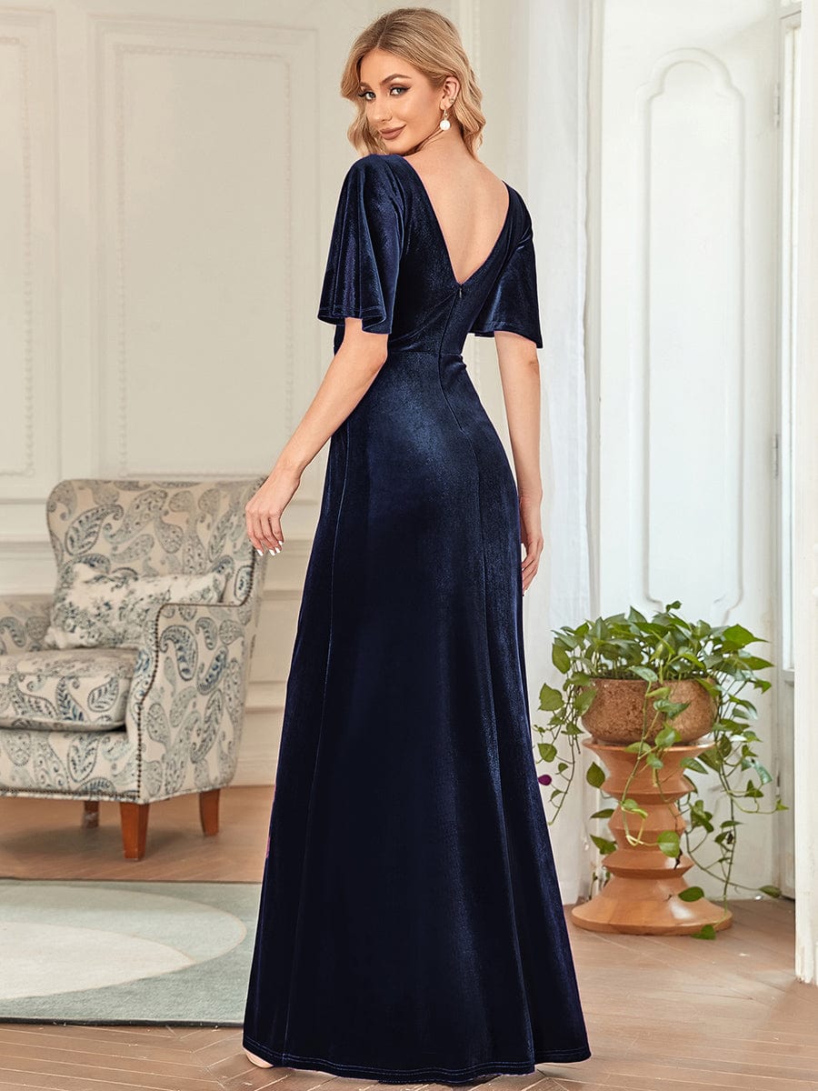 Elegant Double V Neck Velvet Bridesmaid Dress for Women