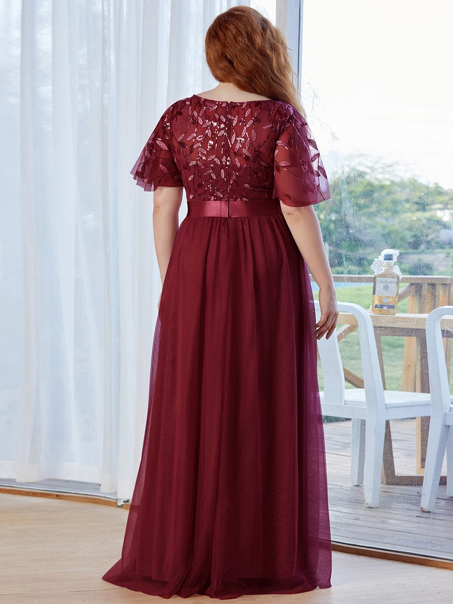 Plus Size Women's Embroidery Bridesmaid Dress with Short Sleeve