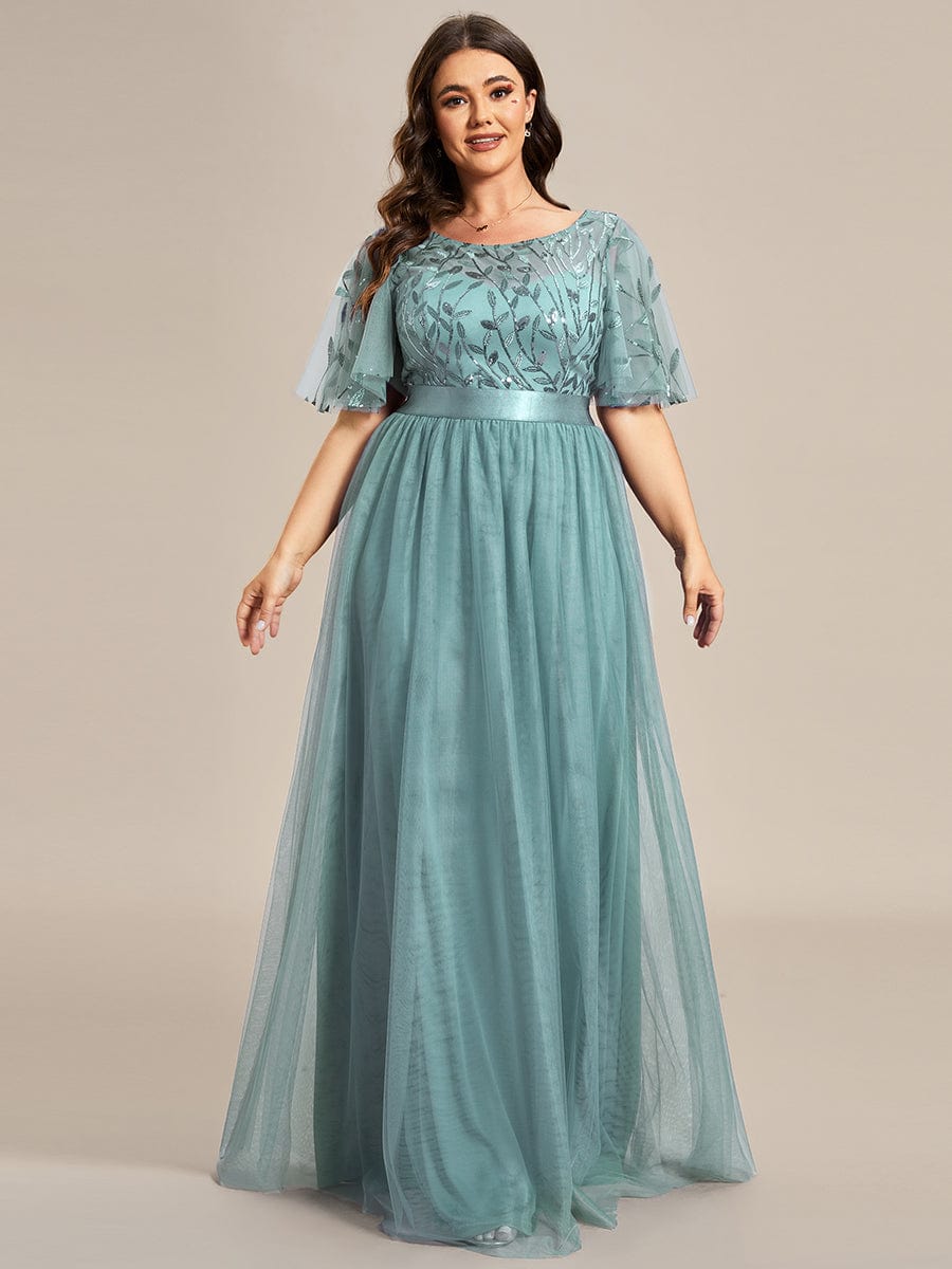 Plus Size Women's Embroidery Bridesmaid Dress with Short Sleeve