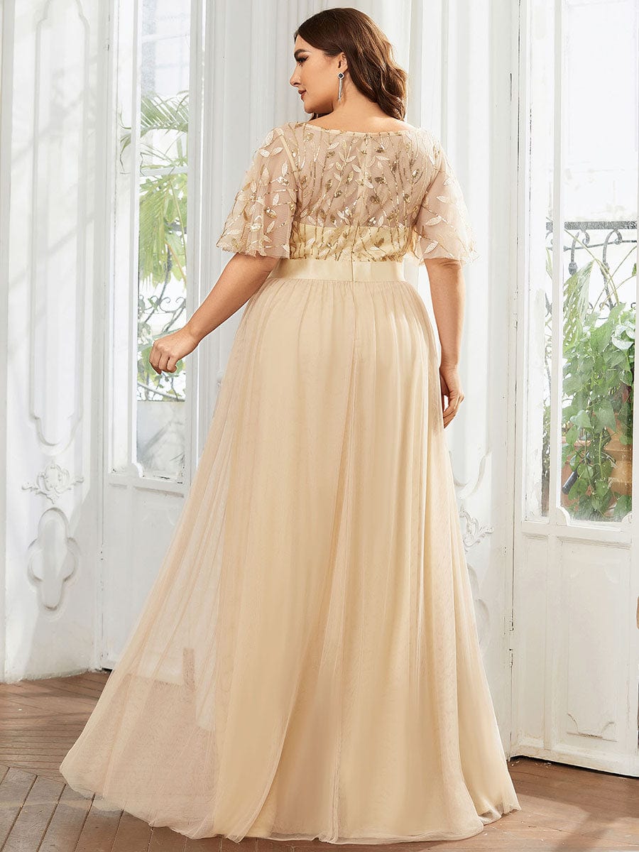 Plus Size Women's Embroidery Bridesmaid Dress with Short Sleeve