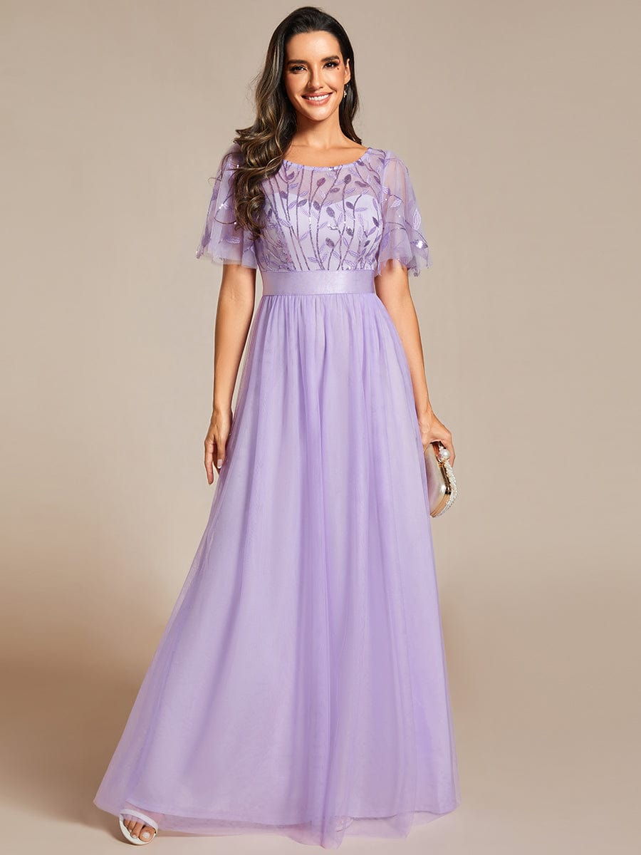 Women's A-Line Short Sleeve Embroidery Floor Length Wedding Guest Dresses