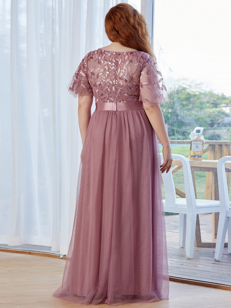 Custom Size A-Line Short Sleeve Embroidery Floor Length Bridesmaid Dresses