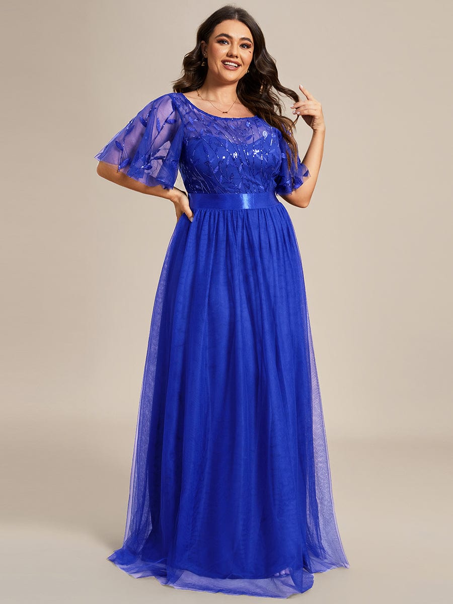 Plus Size Women's Embroidery Bridesmaid Dress with Short Sleeve