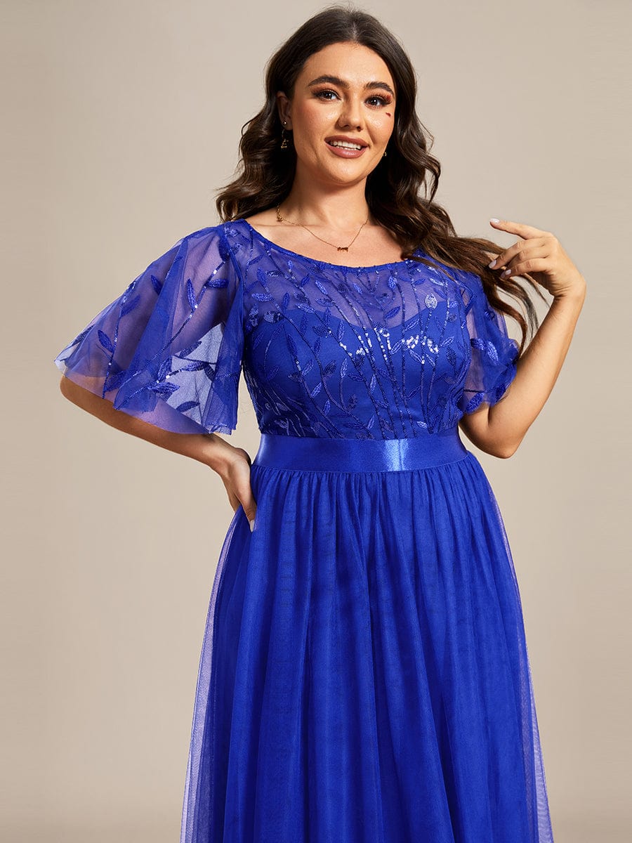 Plus Size Women's Embroidery Bridesmaid Dress with Short Sleeve