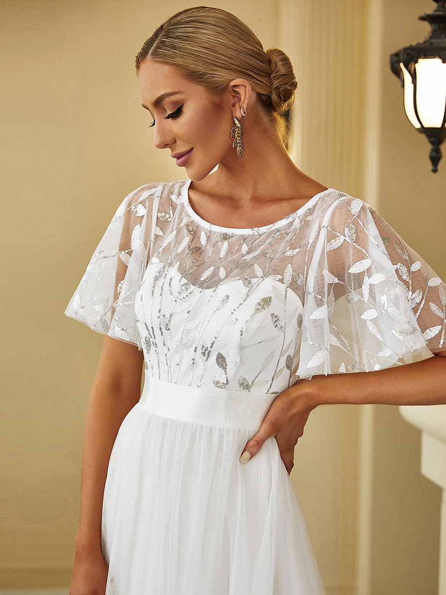 Women's A-Line Short Sleeve Embroidery Floor Length Wedding Guest Dresses