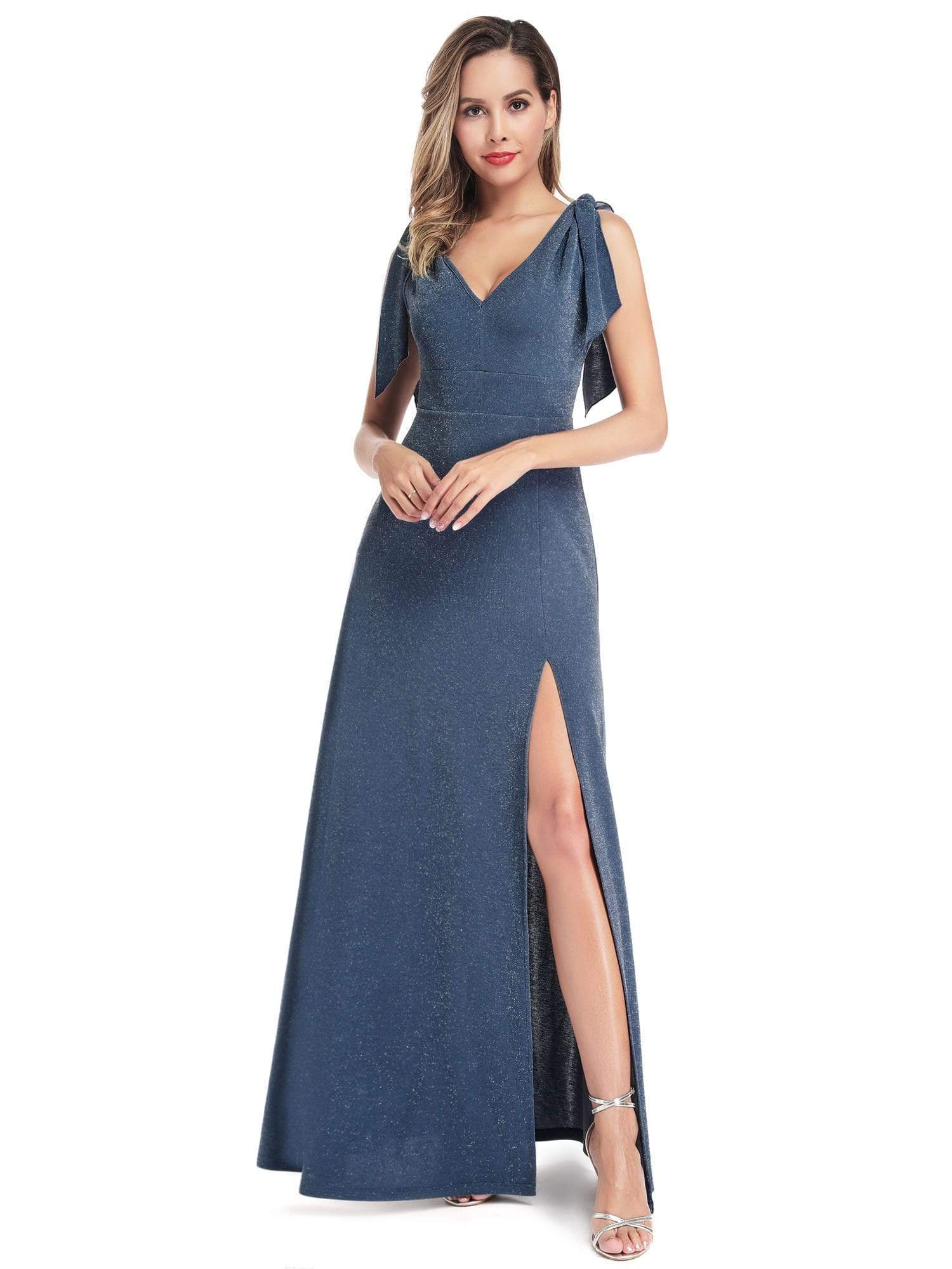 v neck side split maxi dress