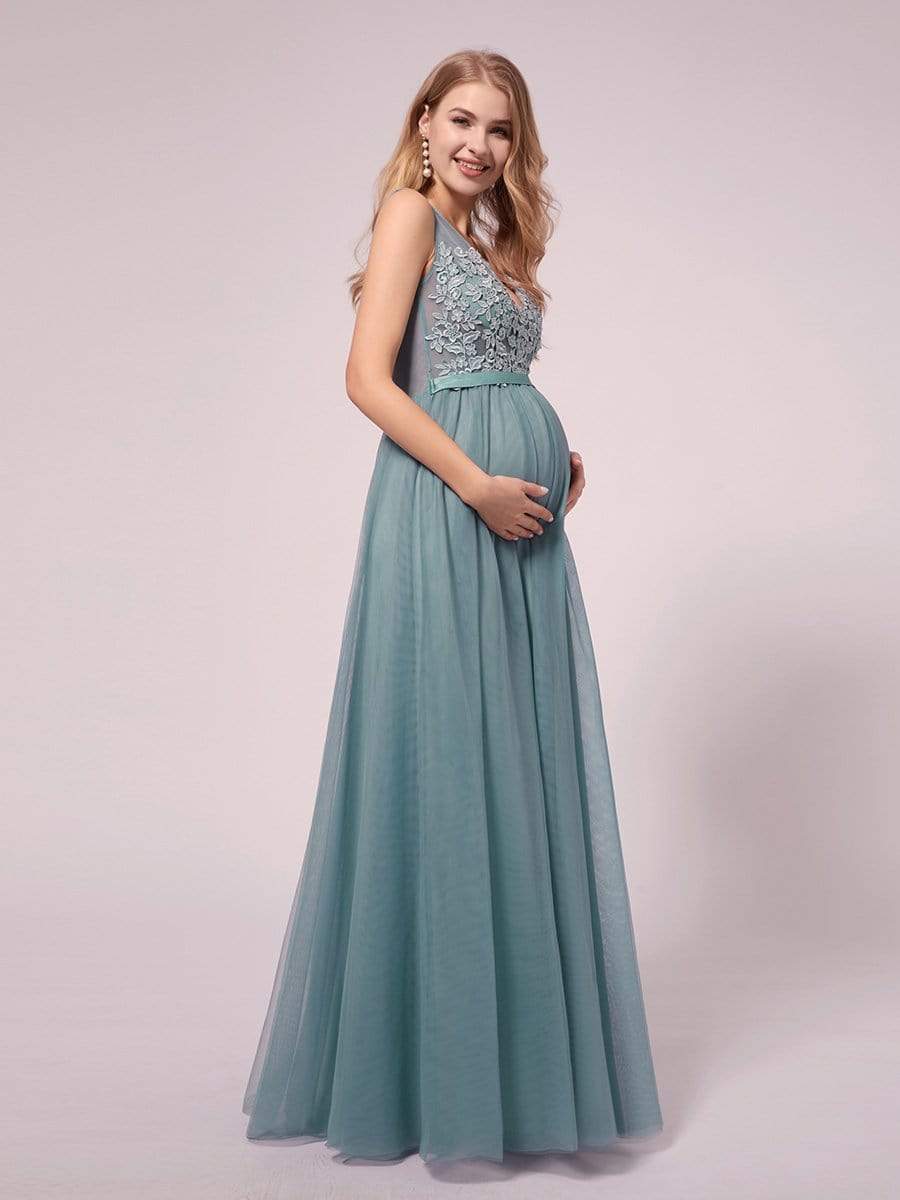 Women's A-Line V-Neck Floral Lace Appliques Maternity Dresses