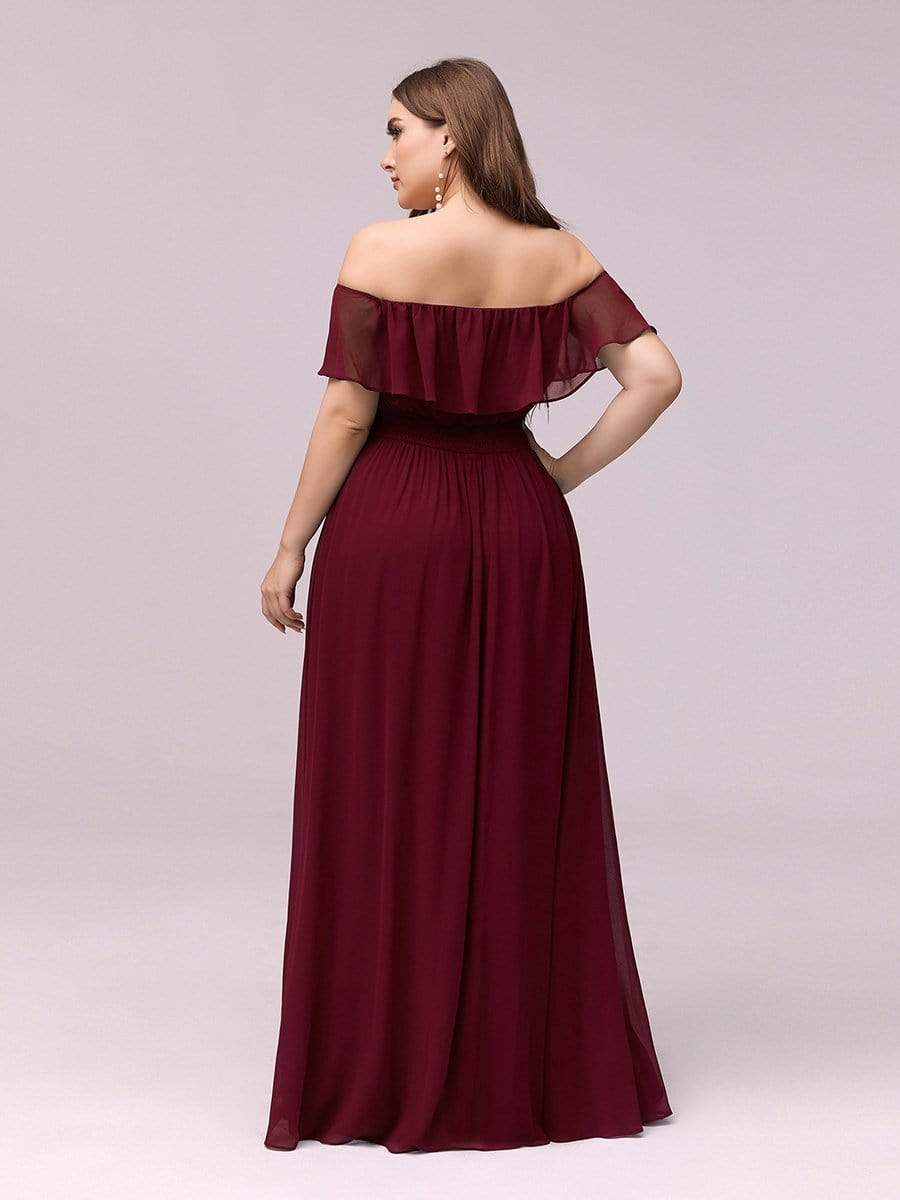 Plus Size Off-The-Shoulder Ruffle Thigh Split Bridesmaid Dress