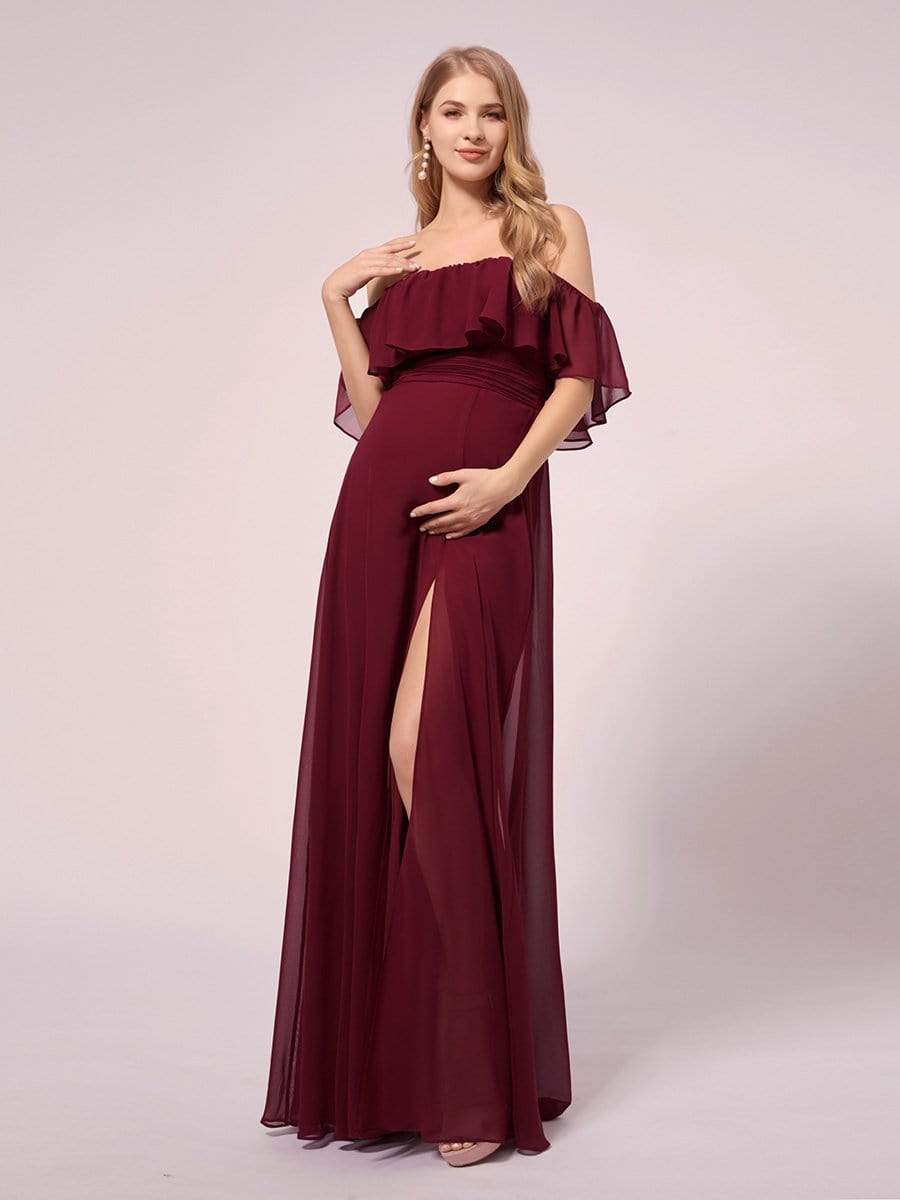 Women's A-Line Off Shoulder Ruffle Thigh Split Maternity Dresses