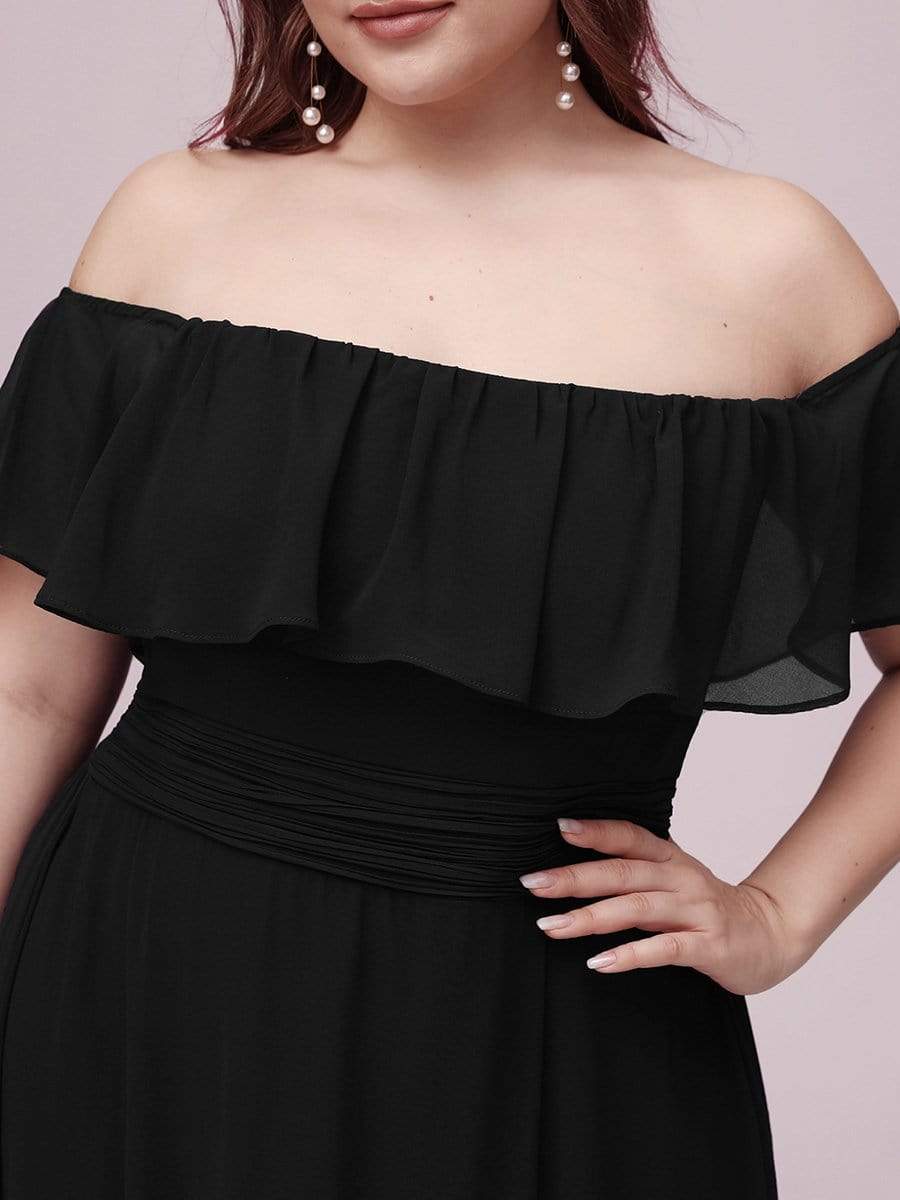 Plus Size Off-The-Shoulder Ruffle Thigh Split Bridesmaid Dress