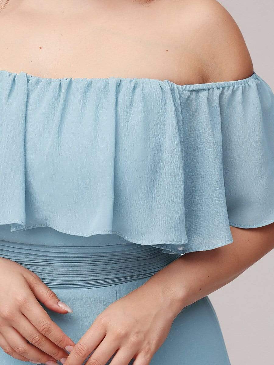 Plus Size Off-The-Shoulder Ruffle Thigh Split Bridesmaid Dress