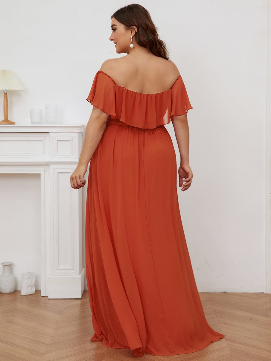 Plus Size Off-The-Shoulder Ruffle Thigh Split Bridesmaid Dress