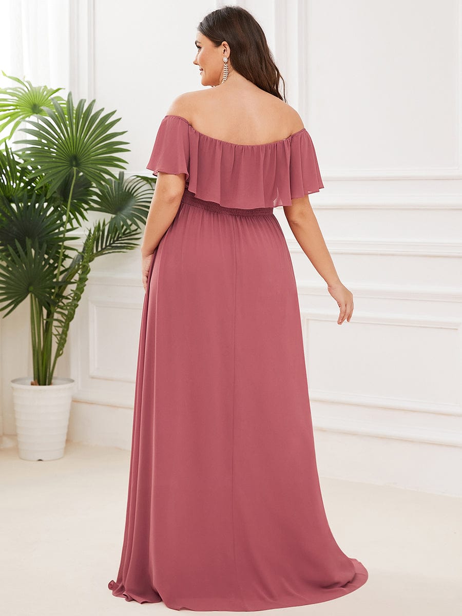 Off Shoulder Chiffon Maxi Bridesmaid Dresses with Side Split