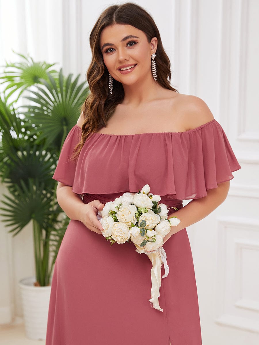 Off Shoulder Chiffon Maxi Bridesmaid Dresses with Side Split