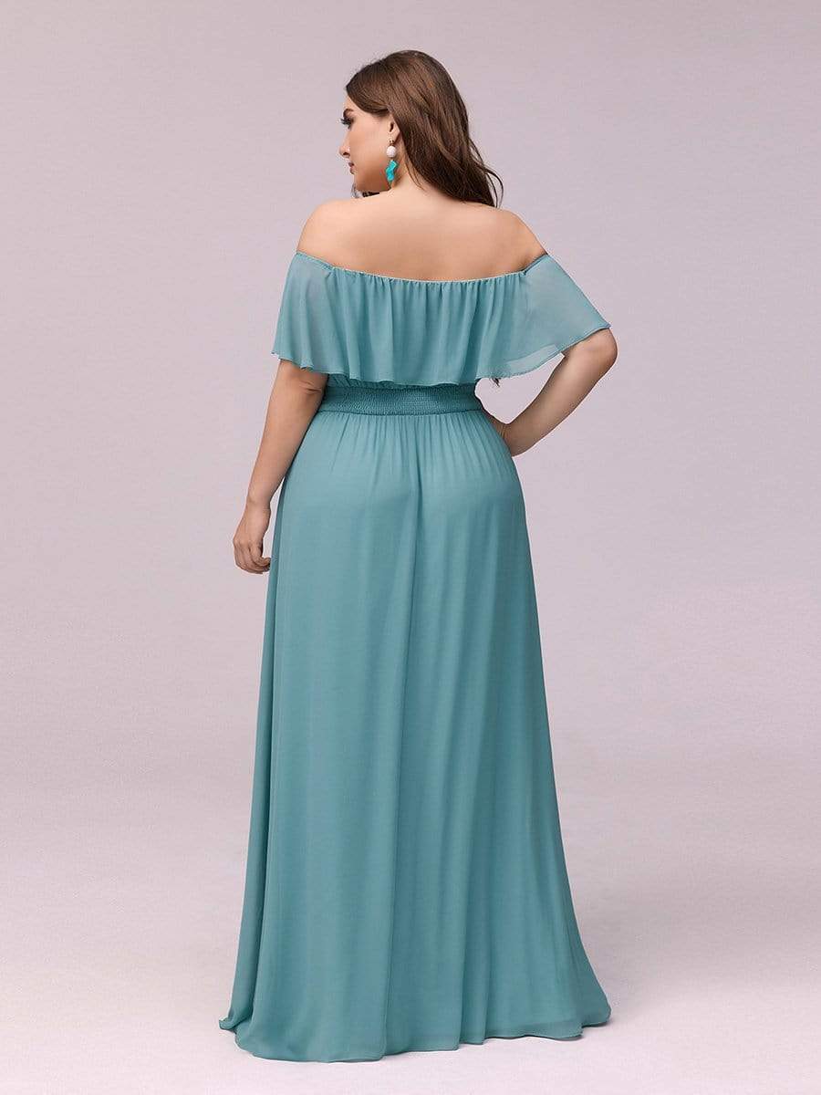 Plus Size Off-The-Shoulder Ruffle Thigh Split Bridesmaid Dress