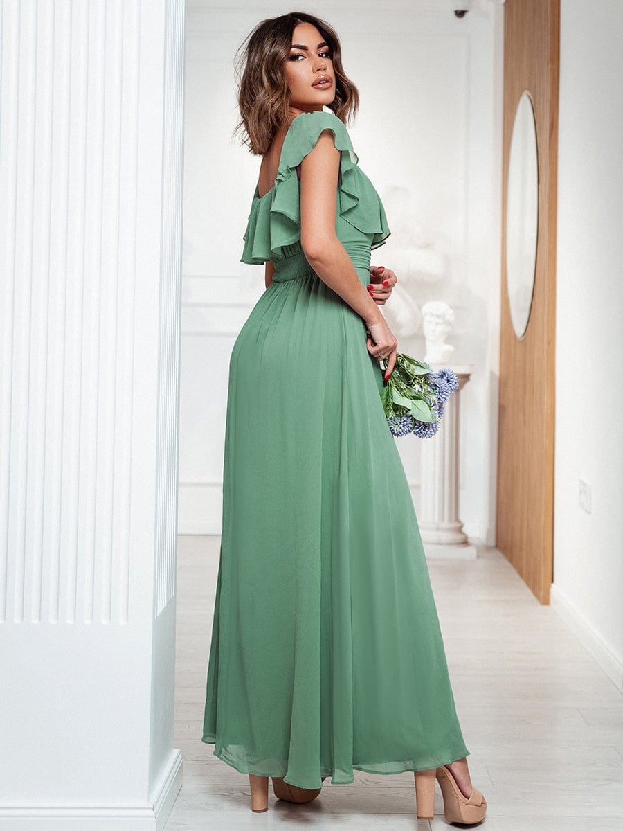 Off The Shoulder Maxi Chiffon Bridesmaid Dresses With Side Split